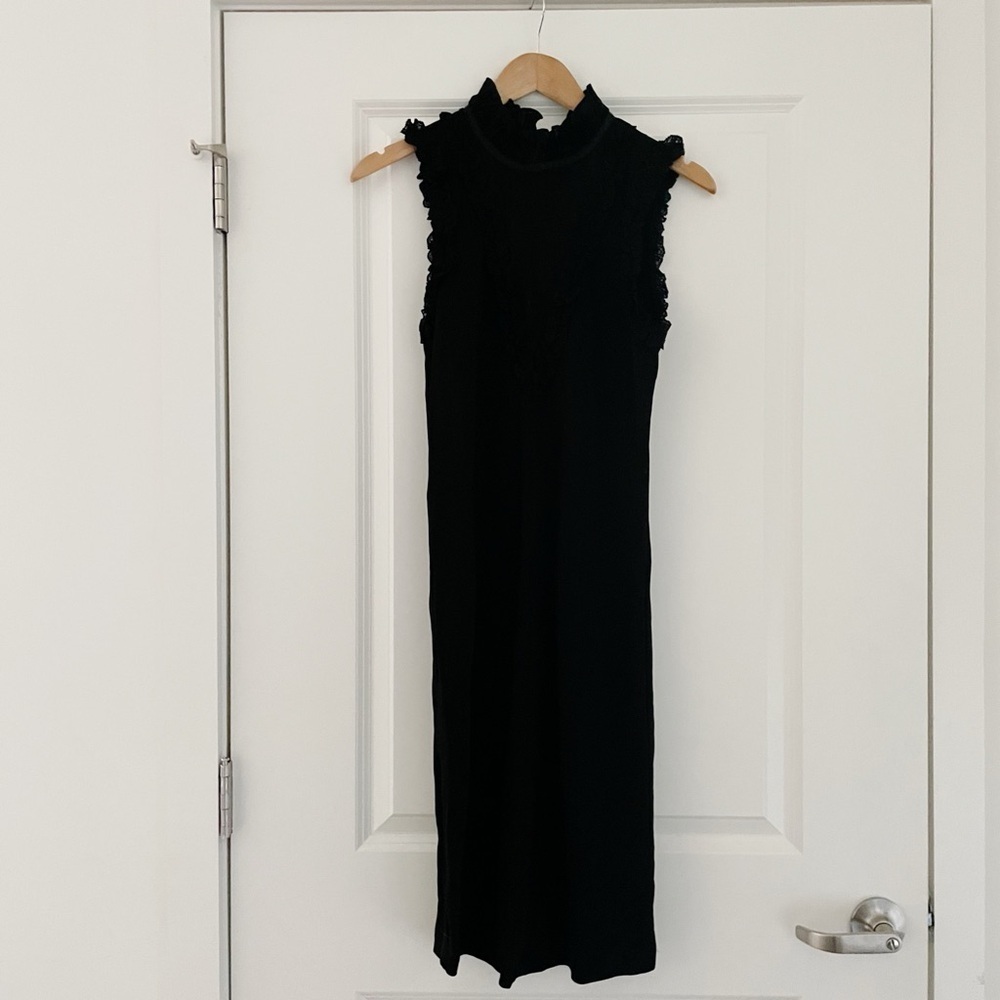 Emporio Armani Lace Inset Ruffle Dress LBD Minimalist